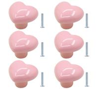 BOOLSFMAM Pomelli per mobili a forma di cuore, in ceramica, 6 pezzi, per armadi, per camera dei bambini, cucine, armadi, librerie
