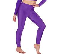 BOOM Prime Collant da Ginnastica per Ragazze in Lycra da Danza Lucida Senza Piede Leggings Elasticizzati per Bambini (Viola, 11-12 Anni)