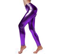 BOOM Prime Leggings da Donna Effetto Bagnato Lucidi Metallizzati Pantaloni Elasticizzati a Vita liquida (Viola, S/M)