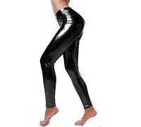 BOOM Prime Leggings da Donna Effetto Bagnato Lucidi Metallizzati Pantaloni Elasticizzati a Vita liquida (Nero, 2XL)
