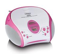 Lenco SCD-24 Kids - Lettore CD per bambini - Radio CD - con adesivi - Boombox - Sintonizzatore radio FM - Memoria titolo - 2 x 1,5 W RMS - Alimentazione a batteria e alimentazione - Rosa