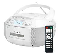 Boombox lettore CD portatile, lettore di cassette con Bluetooth, altoparlanti doppi ad alta potenza, telecomando + schermo LED, radio AM/FM, per uso familiare(White)