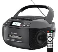 Boombox lettore CD portatile, lettore di cassette con Bluetooth, altoparlanti doppi ad alta potenza, telecomando + schermo LED, radio AM/FM, per uso familiare(Black)