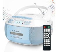 Boombox lettore CD portatile, lettore di cassette con Bluetooth, altoparlanti doppi ad alta potenza, telecomando + schermo LED, radio AM/FM, per uso familiare(Blue)