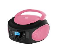 Boombox Lettore Portatile Radio FM con CD, USB e Ingresso AUX-IN, Presa per Cuffie - Sistema Stereo Compatto - Rosa Brillante (Pretty Pink)