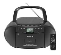 Boombox portatile Bluetooth Radio CD lettore cassette con riproduzione USB, AM/FM, telecomando, alimentazione a batteria, jack per auricolari