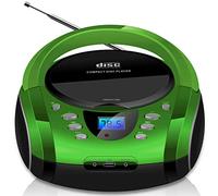 Boombox portatile, lettore CD/CD-R, USB, radio FM, ingresso AUX, jack per cuffie, impianto stereo compatto, colore: verde (Silverstone Green)