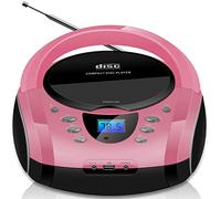 Boombox portatile, lettore CD/CD-R, USB, radio FM, ingresso AUX, jack per cuffie, impianto stereo compatto, colore: rosa (Pretty Pink)