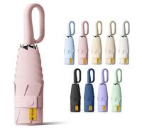 BoomCelocity Mini Ombrello da Viaggio Con Moschettone- Rivestimento in Tessuto, Anti UV 99,9% (UPF 50+), Compatto Pieghevole Leggero, per Pioggia e Sole, Unisex Uomo Donna