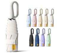 BoomCelocity Mini Ombrello da Viaggio Con Moschettone- Rivestimento in Tessuto, Anti UV 99,9% (UPF 50+), Compatto Pieghevole Leggero, per Pioggia e Sole, Unisex Uomo Donna