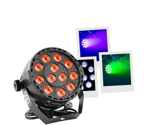 BoomTone DJ PARTY-PAR123 - Proiettore luminoso multiuso, colore nero, giochi di luce per DJ - illuminazione per feste, feste - LED RGB 3 in 1 da 3 W, angolo di proiezione di 20°, strobo, DMX, dimmer.
