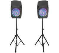 BoomToneDJ PS212A LED Set - Confezione Sono 2 Altoparlanti 12'', Piedi, Micro, USB/SD, Bluetooth, Radio FM e LED per feste, matrimoni, scuole e associazioni