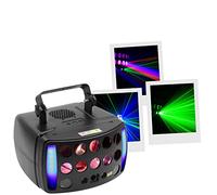 BoomToneDJ STARLIGHT-LZR Set di luci DJ 4 effetti fasci multicolori LZR, Strob, Controllo DMX Programmi automatici Rilevamento musicale Telecomando. Illuminazione Discoteca Club Festa Serata