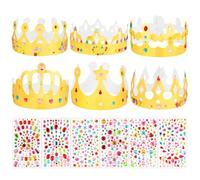 BOOMTOP 12pz Corona di Carta per Feste Corone Dorate di Carta per Bambini con 6 Fogli Strass Diamanti Adesivi Corona di Carta per Decorazione Celebrazione Compleanno Foto Befana Feste