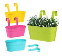 BOOMTOP 4pz Vasi Pensili Metallo da Appendere con Gancio Multicolore Rettangolare Portafiori Vasi di Fiori da Appendere Fioriera Sospesa Metallo Decorazione Interna Esterna Giardino Balcone Casa