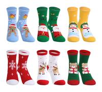BOOMTOP 6 Paia Calzini Natalizi per Bambini Ragazzi Calze Natalizie Babbo Natale Pupazzo Renna Calzini Natalizi per Inverno Festa Natale