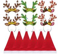 BOOMTOP 6pz Cerchietti per Capelli Natalizi Renna in Carta 6pz Cappelli Natalizi Babbo Natale Rosso Accessori per Decorazione Capelli Festa Natale