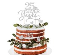 BOOMTOP 7pz Decorazione Torta 25 Anniversario Matrimonio Cake Topper Torta Nozze d’Argento 25 Years Silver in Carta Glitter Decorazione Torta Nozze d’Argento 25 Anniversario Matrimonio