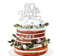 BOOMTOP 7pz Decorazione Torta 60 Anniversario Matrimonio Cake Topper Torta Nozze di Diamante 60 Years Diamond in Carta Glitter Decorazione Torta Nozze di Diamante 60 Anniversario Matrimonio
