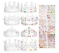 BOOMTOP 8pz Corona di Carta per Feste: Corone Dorate di Carta per Bambini con Strass Diamanti Adesivi per Decorazione Compleanno e Feste