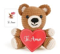 BOOMTOP Orsacchiotto Peluche Piccolo 10 cm con Scritta Ti Amo Orso Orsetto di Peluche Piccolo di Lana a Maglia con Scatola Biglietto Regali Compleanno Festa della Mamma del Papà Natale San Valentino