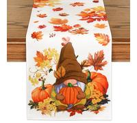 BOOMTOP Runner Tavola Autunno Autunnale 33x180 cm Tovaglia da Tavola Rettangolare in Lino Zucca Gnomi Foglie d’Acero Runner da Tavola Decorativo per Festa Autunnale Ringraziamento Raccolto Halloween