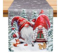BOOMTOP Runner Tavola Natale Natalizio 33x180 cm Gnomi Senza Volto Tovaglia da Tavola Rettangolare in Lino Runner da Tavola Decorativo per Festa Invernale Natale Grigio