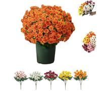 Booneb Artificial Mums, Artificial Outdoor Sunset Mums Flowers, Rich in Color, No Maintenanceno Watering (5Bunches of orange)