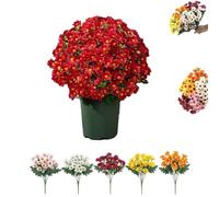 Booneb Artificial Mums, Artificial Outdoor Sunset Mums Flowers, Rich in Color, No Maintenanceno Watering (5Bunches of red)