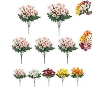 Booneb Artificial Mums, Artificial Outdoor Sunset Mums Flowers, Rich in Color, No Maintenanceno Watering (5Bunches of pink)