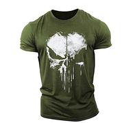 BOONEE Maglietta a Maniche Corte Punisher Uomo, T-Shirt Scollo Tondo Cotone, Magliette a Maniche Corte Running Palestra Sportiva Traspirante-Green||L