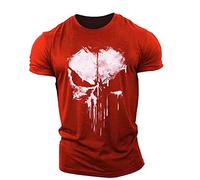 BOONEE Maglietta a Maniche Corte Punisher Uomo, T-Shirt Scollo Tondo Cotone, Magliette a Maniche Corte Running Palestra Sportiva Traspirante-Red||L