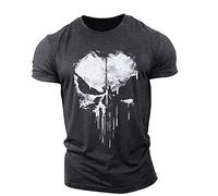 BOONEE Maglietta a Maniche Corte Punisher Uomo, T-Shirt Scollo Tondo Cotone, Magliette a Maniche Corte Running Palestra Sportiva Traspirante-Grey||XL