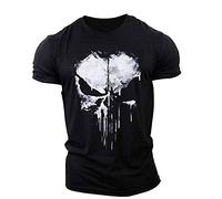 BOONEE Maglietta a Maniche Corte Punisher Uomo, T-Shirt Scollo Tondo Cotone, Magliette a Maniche Corte Running Palestra Sportiva Traspirante-Black||L