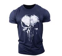 BOONEE Maglietta a Maniche Corte Punisher Uomo, T-Shirt Scollo Tondo Cotone, Magliette a Maniche Corte Running Palestra Sportiva Traspirante-Blue||2XL