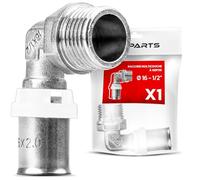 BOOPARTS - 1 Pezzo - Gomito a Pressare 90° Ø16mm (16x2) Filetto Maschio 1/2" | Raccordo Curva Profilo TH in Ottone Nichelato | Connessione Diretta Valvola/Apparecchio