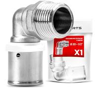 BOOPARTS - 1 Pezzo - Gomito a Pressare 90° Ø20mm (20x2) Filetto Maschio 1/2" | Raccordo Curva Profilo TH in Ottone Nichelato | Connessione Diretta Valvola/Apparecchio