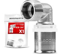 BOOPARTS - 1 Pezzo - Gomito a Pressare 90° Ø26mm (26x3) Filetto Maschio 3/4" | Raccordo Curva Profilo TH in Ottone Nichelato | Connessione a Collettori o Valvole Principali