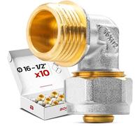 BOOPARTS - Set 10 Pezzi - Gomito a Compressione Multistrato Ø16-1/2"M | Raccordo 90° Filetto Maschio 1/2" a Vite | Per Tubo PEX-AL-PEX 16mm Senza Pressatrice