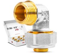 BOOPARTS - Set 10 Pezzi - Gomito a Compressione Multistrato Ø20-1/2"M | Raccordo 90° Filetto Maschio 1/2" a Vite | Per Tubo PEX-AL-PEX 20mm Senza Pressatrice