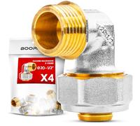 BOOPARTS - Set 4 Pezzi - Gomito a Compressione Multistrato Ø20-1/2"M | Raccordo 90° Filetto Maschio 1/2" a Vite | Per Tubo PEX-AL-PEX 20mm Senza Pressatrice