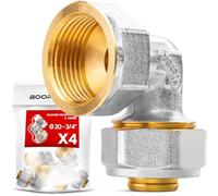 BOOPARTS - Set 4 Pezzi - Gomito a Compressione Multistrato Ø20-3/4"F | Raccordo 90° Filetto Femmina 3/4" a Vite | Per Tubo PEX-AL-PEX 20mm Senza Pressatrice | Alto Flusso