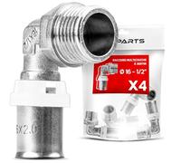 BOOPARTS - Set 4 Pezzi - Gomito a Pressare 90° Ø16mm (16x2) Filetto Maschio 1/2" | Raccordo Curva Profilo TH in Ottone Nichelato | Connessione Diretta Valvola/Apparecchio