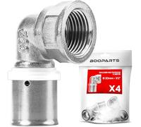 BOOPARTS - Set 4 Pezzi - Gomito a Pressare 90° Ø20mm (20x2) Filetto Femmina 1/2" | Raccordo Curva Profilo TH in Ottone Nichelato | Uscita Muro per Rubinetto