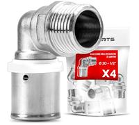 BOOPARTS - Set 4 Pezzi - Gomito a Pressare 90° Ø20mm (20x2) Filetto Maschio 1/2" | Raccordo Curva Profilo TH in Ottone Nichelato | Connessione Diretta Valvola/Apparecchio