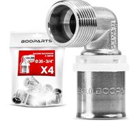 BOOPARTS - Set 4 Pezzi - Gomito a Pressare 90° Ø26mm (26x3) Filetto Maschio 3/4" | Raccordo Curva Profilo TH in Ottone Nichelato | Connessione a Collettori o Valvole Principali