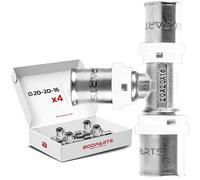 BOOPARTS - Set 4 Pezzi - Raccordo a T Ridotto a Pressare Ø20-Ø20-Ø16 | Tee Multistrato 20x20x16 Profilo TH in Ottone Nichelato | Riduzione Derivazione Laterale Ø16mm