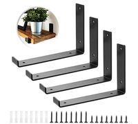 Booramy 4 Pezzi Staffe per Mensole Nero, Supporto per Mensole Pesanti con Ancore a Secco e Viti per Sedia Tavolo di Legno Tavolo Mobili Supporto Armadio, 200mm x 140mm