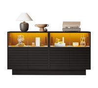 boorbin 130 x 35 x 68 cm credenza con 2 armadietti, 4 scomparti, ante in vetro, larghezza 130 cm, armadietto con luce a LED, armadietto con molto spazio di archiviazione, moderno