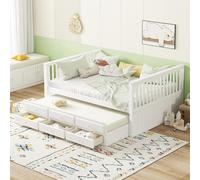 boorbin 140 x 200 cm (90 x 190 cm) letto singolo, lettini, letti per bambini, letti singoli con rivestimento per letto, letti singoli con tre cassetti, bianco (140 x 200 cm)